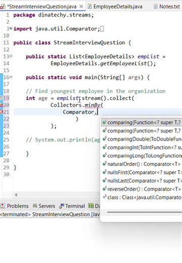 Fetch Youngest Employee Using Java Stream | Java Interview Question 🔥| DinaTechy #shorts