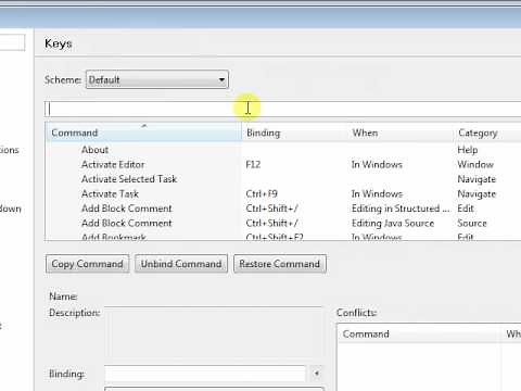 Manage Keyboard Shortcuts in Eclipse