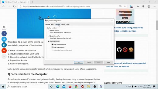 Windows stuck on signing out screen with blue spinning circle
