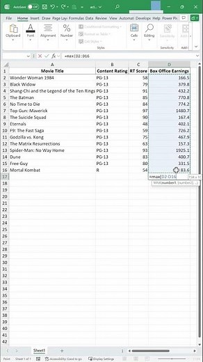 How to Find the Biggest Number in Excel Fast! #shorts