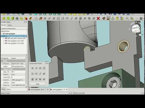 FreeCAD A2plus: gripper assembly demo