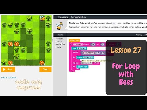 code org Express Course Lesson 27 For loops with Bees