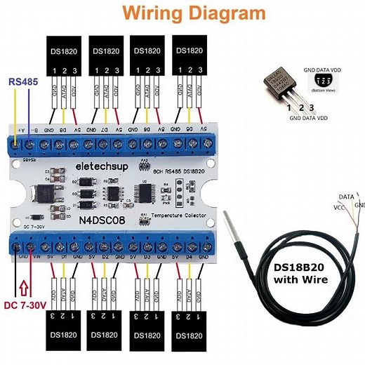 N4DSC08 8CH RS485 DS18B20 Sensor Temperature Collector Modbus Remote IO Module