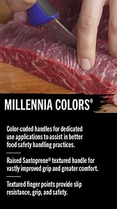 Get a handle on food safety with our line of Millennia Colors® knives. Our color-coded handles help keep your kitchen organized and are a solid addition to any HACCP system. Slice smart and stay sharp with #MercerCulinary. https://www.mercerculinary.com/product-category/cutlery/millennia-colors/ #MercerCutlery #MercerKnives #KitchenTools #FoodSafety #HACCP | Mercer Culinary | Facebook