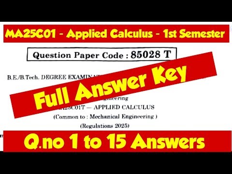MA25C01|Applied Calculus|Question paper with answer key 2025|Semester exam dec 2025|Engineering king