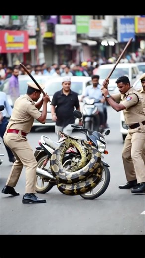 Python Wraps Motorcycle, Police Escape Snake | AI #Shorts