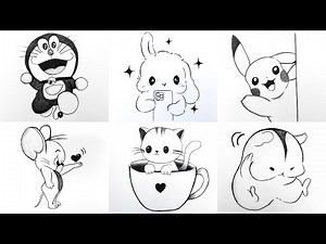 6 Cute Cartoon Characters Drawing ✏️ | Easy Pencil Sketch Step by Step | Beginners Tutorial