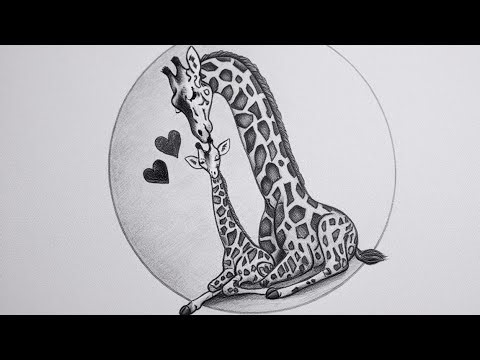 Mother & Baby Giraffe Circle Drawing Easy Step by Step - Easy animal Drawing