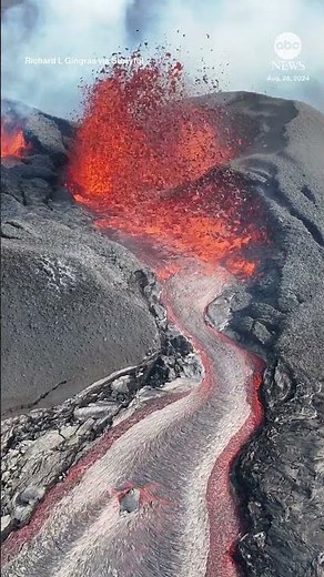 Drone captures volcanic eruption in Iceland