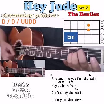 Hey Jude - The Beatles guitar chords w/ lyrics & strumming tutorial ver. 2 | Bert's Guitar Tutorials