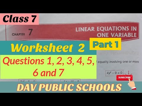 Dav class 7 maths chapter 7 Linear Equations in One Variable Worksheet 2 Part 1