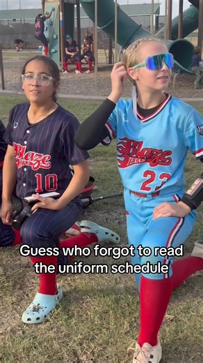 3M views · 15K reactions |  Oh my goodness! What happened?!  Can you guess who showed up in the WRONG uniform?!  Let’s just say… someone didn’t get the memo! 﫣 It happens to the best of us!! Mae didn’t let it stop her from rocking it out there! #softball #funnyreels #funnymoments #funny #softballlife | Texas Blaze NTX | Facebook