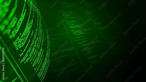 Green Computer Code Background Loop. Animated computer script programming code as technology background. Green version. Seamless loop. The depth of field.