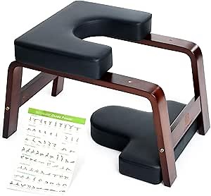 Yoga Headstand Bench, Stand Yoga Chair for Balance Training, Core Strength Building, Upside Down Chair for Relaxation, Handstand Trainer Inversion Chair for Home Gym (Chocolate Black)
