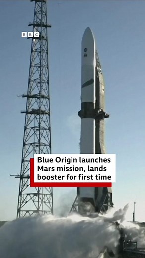 Blue Origin, the space company owned by Jeff Bezos, has successfully launched its New Glenn rocket from Florida. The rocket was carrying two Nasa spacecraft deployed towards Mars. The Escapade satellites will take 22 months to reach Mars and will orbit the planet to measure its atmosphere and magnetic field. The reusable booster powering New Glenn also separated from the rocket's upper stage and touched down on a floating landing pad in the Atlantic Ocean, in a successful first for Blue Origin.