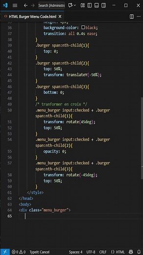 HTML Burger Menu Code Snippet