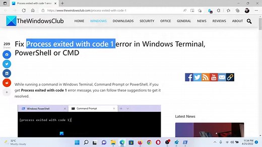 Process exited with code 1 error in Windows Terminal, PowerShell or CMD