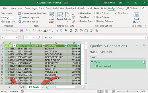 Power Query close and load to greyed out