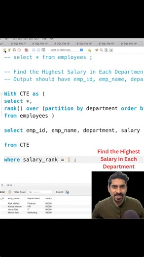 SQL Highest Salary Rank Function | Most asked SQL interview question #sql #sqltutorial #sqlinterview