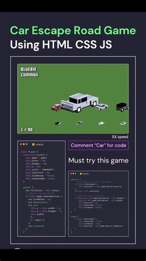 Car Escape Road Game🎮 Using HTML, CSS, JS #shorts #coding #html5 #css #javascript