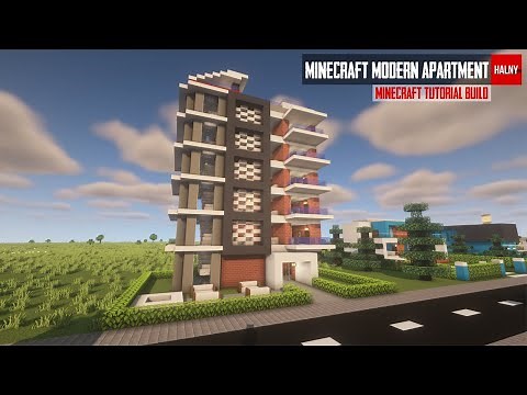 Modern apartment building with a rooftop pool in Minecraft