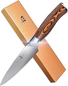 TUO Paring Knife, 4 inch Small Kitchen Knife for Fruit Peeling, High Carbon German Stainless Steel, Ergonomic Pakkawood Handle - Fiery Phoenix Series