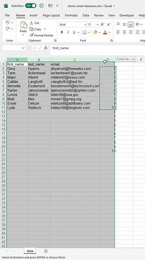 Insert Blank Row in Between Rows - Excel #Shorts