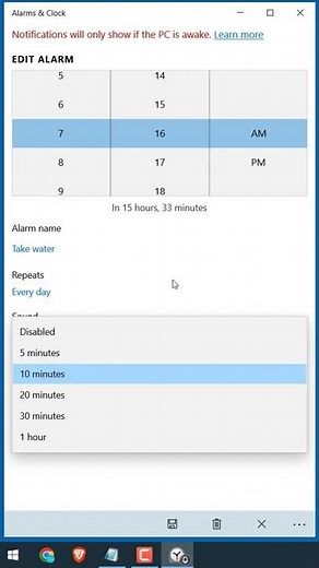 How to set an alarm in windows 10?
