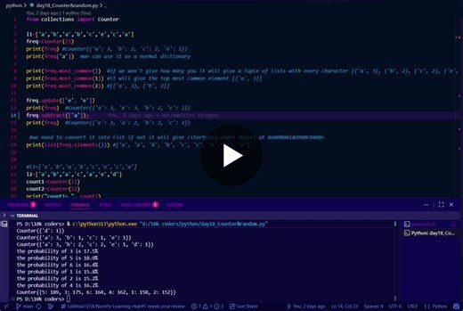 Python Counter Module for Frequency Analysis and Probability | Lalith sai Meesala posted on the topic | LinkedIn