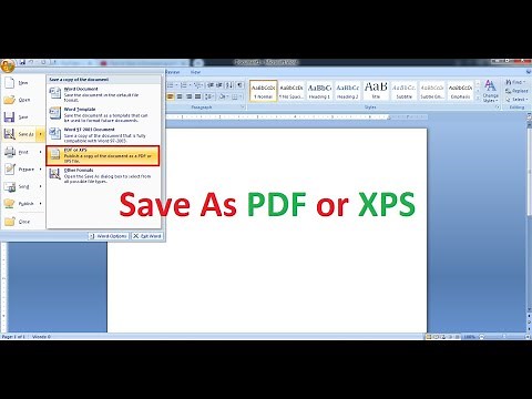 How to Save a Document as a PDF XPS File in Office 2007