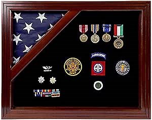 Military Award Shadow Box with Display Case for 3 x 5ft Flag - Felt in Black Color, Military Flag and Medal ShadowBox , Large Medal and Flag Shadow Box
