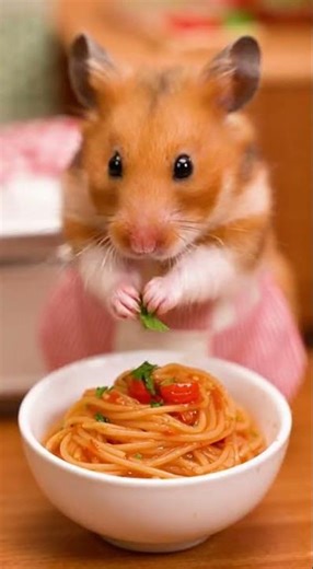 Tiny Chef Hamster Cooks Micro Spaghetti 🍝🐹 (Too Cute!)