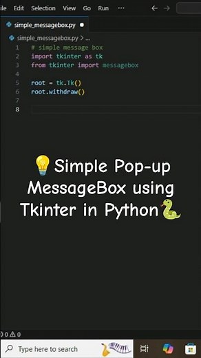 🔔Python MessageBox in Seconds | #tkinter popup tutorial | #python GUI #programming #coding #shorts