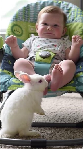 Why this bunny is obsessed with the baby’s feet... #Bunny