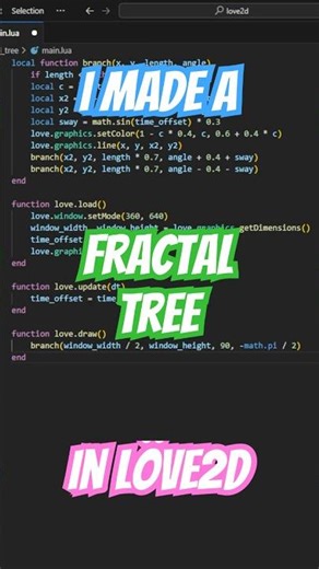 👨‍💻🤓 I Made a Fractal Tree with Just 25 Lines of Lua Code