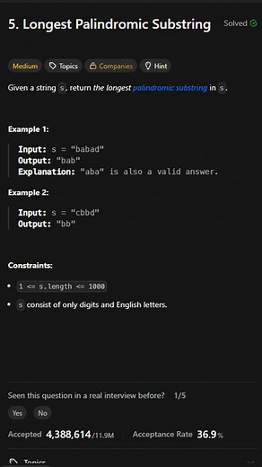 5. Longest Palindromic Substring