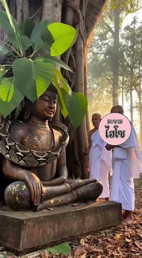 A python climbing onto a Buddha statue is causing a stir. #EmeraldBuddha