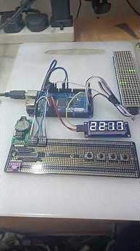 Arduino MEGA ADK, Clock with Temperature and Pressure displaying on 8x32 LED Matrix.