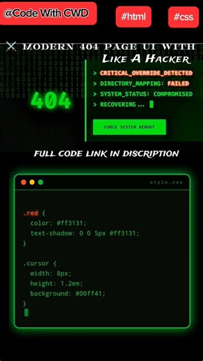 404 ERROR ⚠️ SYSTEM HACKED | Hacker Style Web UI Animation