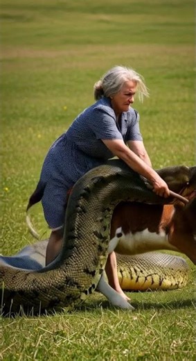 A terrifying moment as a anaconda attacks a cow– all caught on camera!