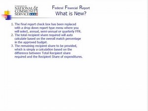 Introduction to the Federal Financial Report (FFR) for CNCS Grantees