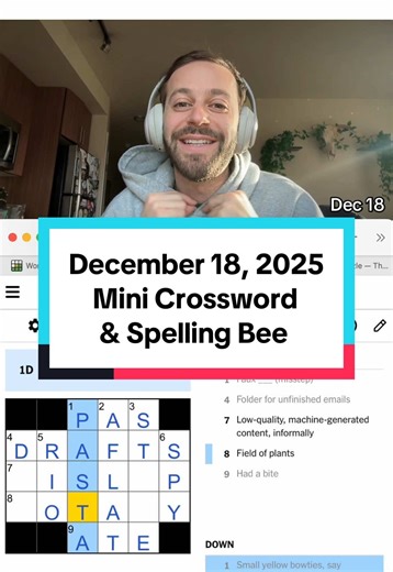 December 18, 2025 Mini Crossword & Spelling Bee #crossword | word game
