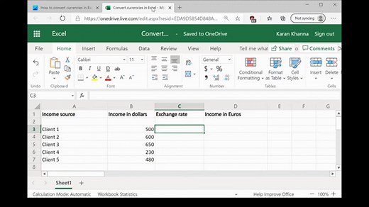 How to convert currencies in Excel