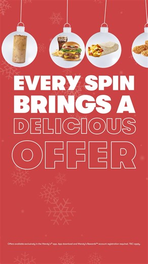 Hungry for something merry? Spin the Wheel of Wonderful Deals, unwrap a little magic, and find your festive reward in the Wendy’s app 🎁🍔 | Wendy's