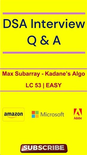 🔥Kadane’s Algorithm in 10 Seconds| Leetcode 53 | #ytshorts #shorts #ytshortsindia