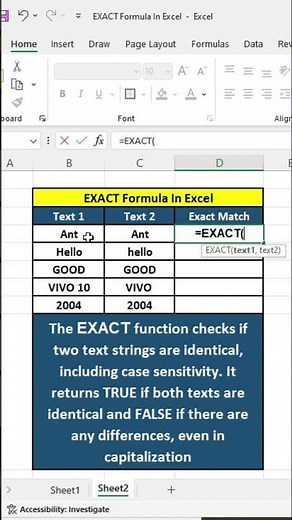 How to Use the EXACT Formula in Excel