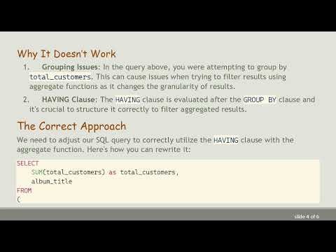How to Filter Results from the SUM of a Subquery in SQL