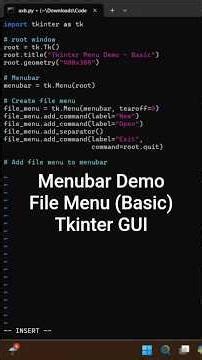Tkinter Menu Bar Demo (File Menu) - Basics | Python GUI 🐍#coding #shorts #pythongui #tkinter #python