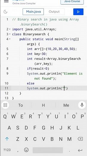 Binary search in Java using Arrays.binarySearch() #codingguru #youtubeshorts 😎😎