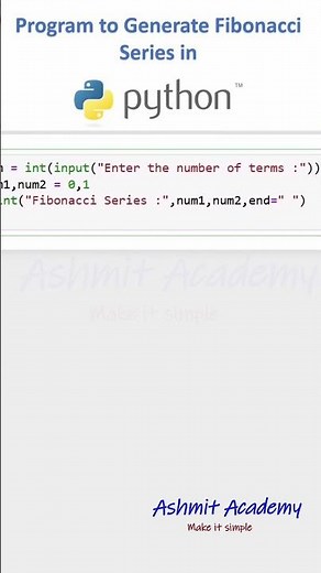 Generate Fibonacci Series in Python #Python #FibonacciSeries #LearnPython #pythonprogramming